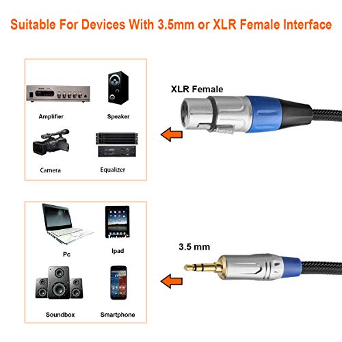 Tisino XLR до 3,5 mm микрофон кабел, XLR женски до 1/8 инчен микро кабел за камери, камери DSLR, уред за снимање на компјутер и повеќе