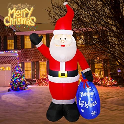 7 FT Божиќни украси за надувување, Божиќни украси на отворено, дворни украси на надувување Дедо Мраз со весела Божиќна торба