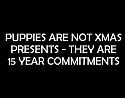 Кученцата не се Божиќни подароци - тие се 15 -годишни обврски за автомобили Смешен автомобил Винил браник налепница прозорец Деклас