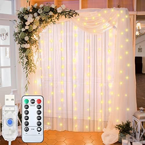 Заднини за позадини на Tulle со 300 LED светла низа за свадба за позадина на свадбата за невестински туш, бела ткаенина за позадини, со USB