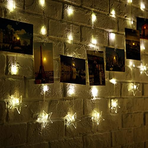 Starsвезди што висат приказ на фото, божиќни жици светла самовила LED wallид што виси фотографии на фотографии, USB и батерија оперирана