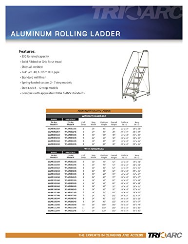 Tri-ARC WLAR102165 2-чекор сите заварени алуминиумски тркалачки индустриски и магацински скалила со рачна плоча, шара за зафаќање, 16-инчни