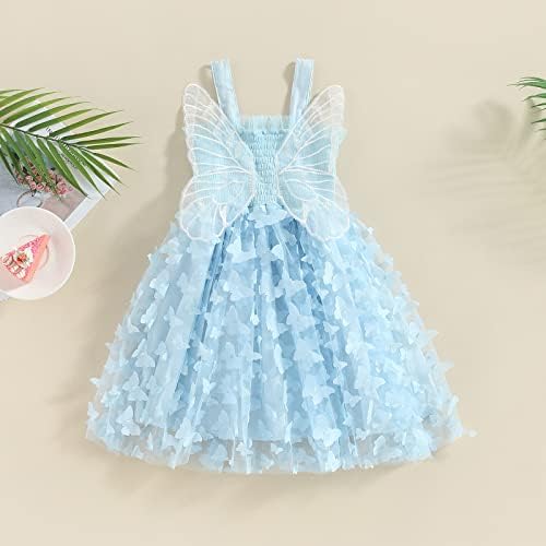Детето бебе девојче пеперутка крило фустани самовила тул фустан без ракави принцеза роденден летни облеки