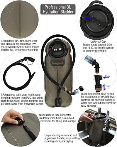 МАРШВЕЈ Тактички Моле Хидратација Пакет Ранец СО 3Л Тпу Вода Мочниот Меур, Воен Дневен Пакет За Возење Велосипед, Пешачење, Трчање, Качување,