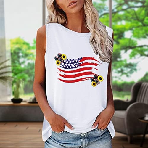 Women'sенски резервоар за печатење на знамето на САД, на врвови на жени американски starsвезди ленти патриотска маица 4 -ти јули лето лето случајно