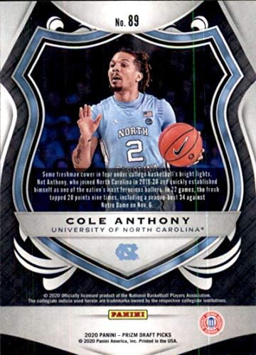 2020-21 Panini Prizm Draft Picks 89 Cole Anthony RC Rookie North Carolina Tar Heels Chaslether Trading Card