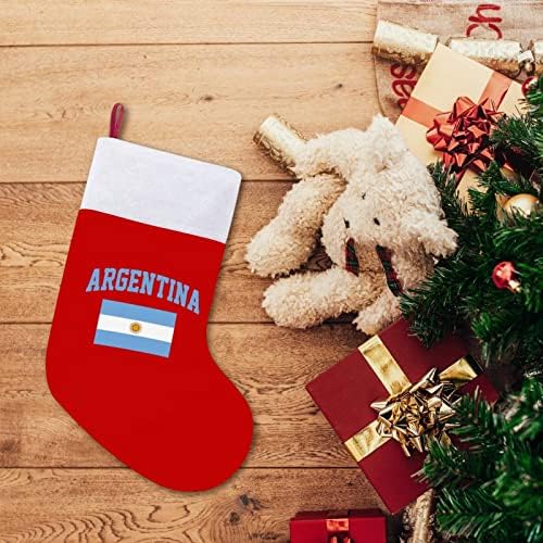 Знаме на Божиќни чорапи на Аргентина црвен кадифе со бела торба за бонбони Божиќни украси и додаток на семејна забава