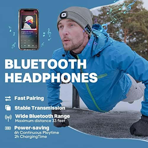 Bostor Bluetooth Beanie Шапка Со Светлина, Капа На Фаровите Со Слушалки и Вграден Звучник Микрофон, Подароци За Мажи Жени Тинејџери