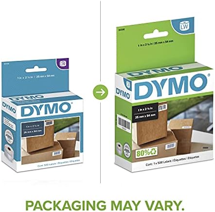 Повеќенаменски етикети Dymo LW за етикети за етикети, бели, 1 '' x 2-1/8 '', 1 ролна од 500