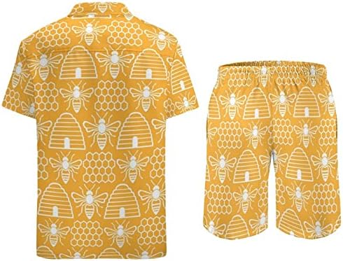 Пчели и коприва машка 2 парчиња облека на плажа на хавајски копче надолу со кошула со краток ракав и костуми за шорцеви