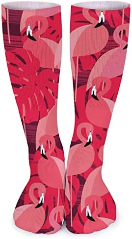 Розови фламинго со палми лисја унисекс чорапи што дишат чорапи атлетски чорапи за обичен спорт