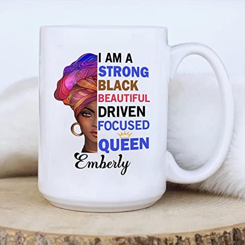 Африканска Кралица Уметност Јас Сум Силна Црна Убава Кригла За Патување, Персонализирани Црни Жени Бела Керамичка Шолја За Кафе 11 Мл 15 Мл,