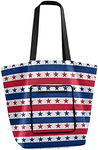 Американски starsвезди ленти со преклопување на рамената торба за намирници што може да се употреби, тешка школа торба торба за купување