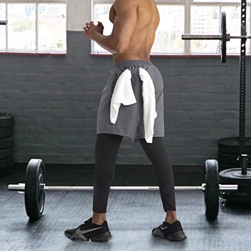 Wirist 2 во 1 трчање панталони за мажи, тесни панталони за компресија на тренингот за мажи, салата за атлетски панталони со
