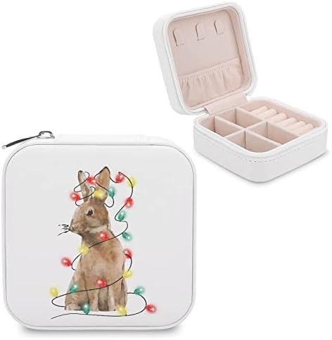 Божиќни светла Зајак накит кутија Забава животно ПУ за мали преносни патувања за патувања Организатор за одмор, кутија за складирање