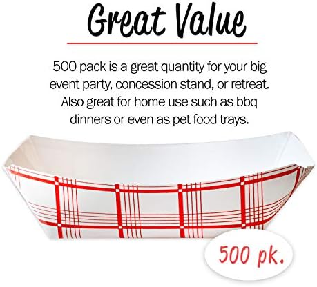 [500 PK] 1/4 lb чамци за храна хартија | Француски фиоки за пржење | Бела и црвена проверена лента за храна за хартија | Мали хартиени