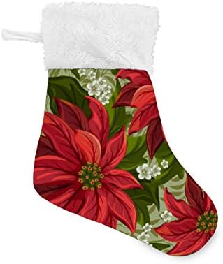 Алаза Божиќни чорапи Поинсетија Божиќ Цвет Класик Персонализирани мали декорации за порибување за семејни сезонски празници Декор на