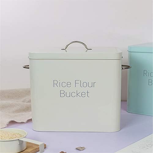 Бело Зелена Метална Кутија За Складирање Храна Квадратна Кофа Со Тестенини Од Ориз Од 10 килограми Кујнска Храна Во Прав Може Со Лажица