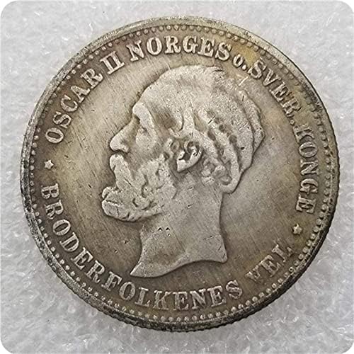 Антички Занаети Норвешка 1887 Норвешка 2 Кроне Монета Монета Колекција Комеморативна Монета
