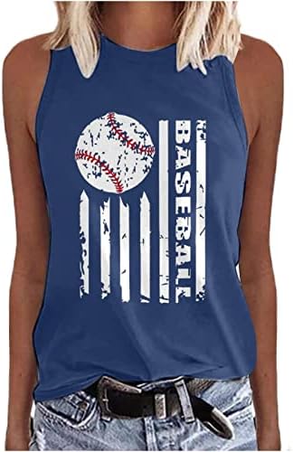 Бејзбол резервоар врвови за жени резервоари за бејзбол печатење на вратот Симпатична тренинг графичка летна летна кошула без ракави на врвот на