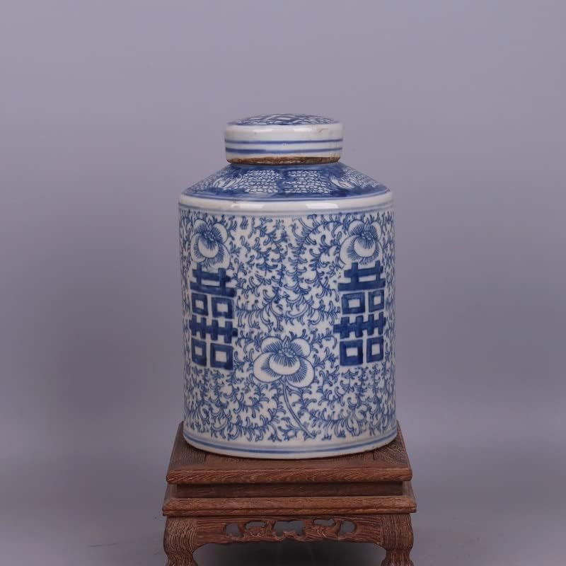 Httjack Сина и бела лик шема чај тегла Антички украси порцелански порцелан ingингдезен чај кади колекција