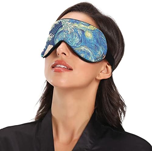 Унисекс спиење маска за очите бранови-канагава-starвезди-ноќно ноќно спиење маска за удобно око за очи за спиење