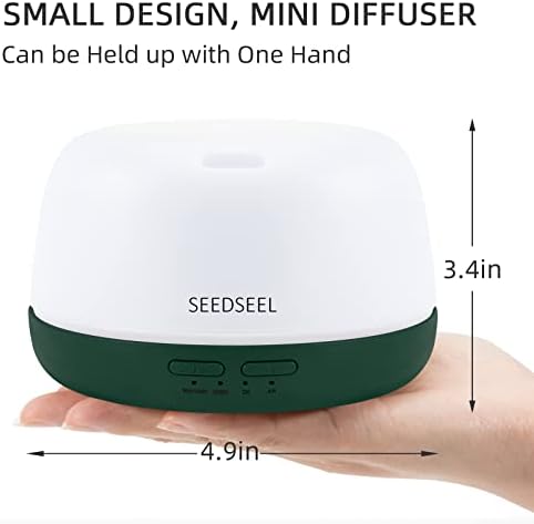 SeedSeel 300ml мини дифузер за есенцијално масло со кабел за напојување USB-C, 7 LED светла за промена на бојата, 8 часа дифузер за далечински