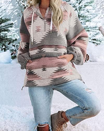 Делитоп женски ацтек пуловер џемпер дуксери поштеди со долги ракави лабави преголеми врвови со џеб