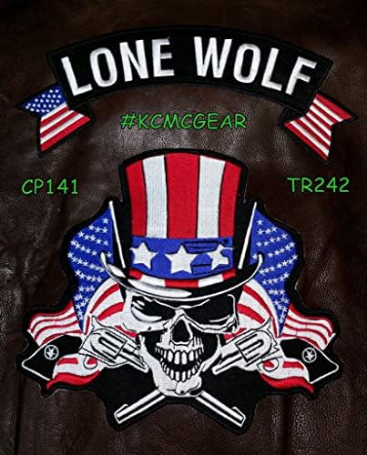 Sturgis-Mid-West Lone Wolf Skull & Flags закрпи извезени сопствени закрпи за велосипедисти