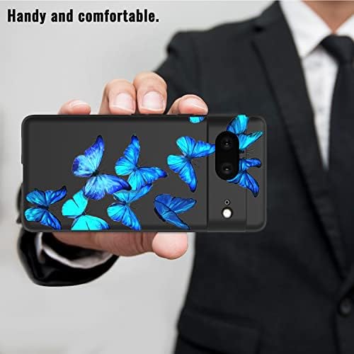 FCCLSS за Google Pixel 7 Case, Pixel 7 Case Case Slim Fit Moft TPU Crystal Black Case Cover Luxury Blue Butterfly, ShockProof Заштитна