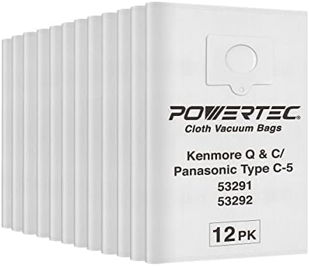 Powertec за Kenmore Canister Q&C Style 5055, 50557, 50558, KM48751/ Panasonic Type C-5, C-19 вакуумски кеси, 6-pl, 12pk