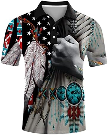 HDDK Менс патриотски поло маици, ретро САД знаме етнички индиски маички врвови летни тренинзи за кратки ракави, обичен голф кошула