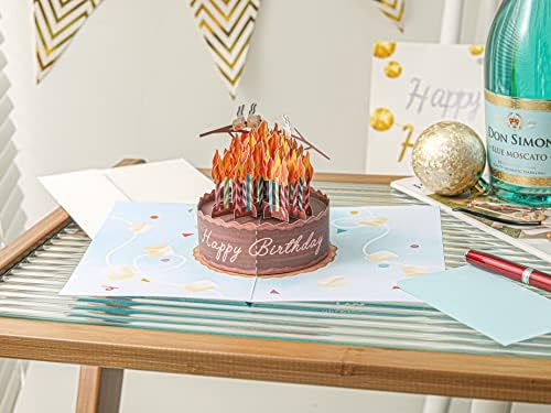 Лииф роденденска торта на оган Смешна роденденска картичка, 3Д честитка се појави роденденска картичка, среќен роденденски картичка за мажи,