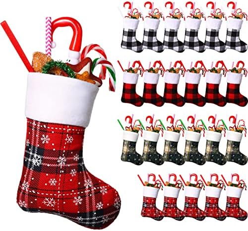 Божиќни Чорапи Рефус Мини Биволи Карирани Порибување Класичен Порибување Црвена И Зелена Карирана Дизајн Мали Божиќни Чорапи Рустикални