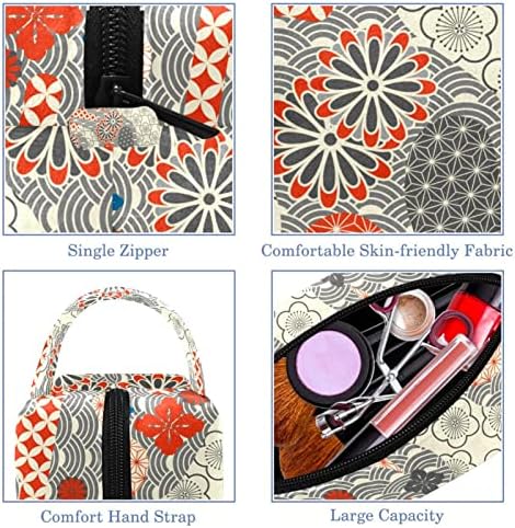 Мала Торба За Шминка, Патент Торбичка Патување Козметички Организатор За Жени и Девојки, Цветови Бранови Ретро Цветни Јапонски