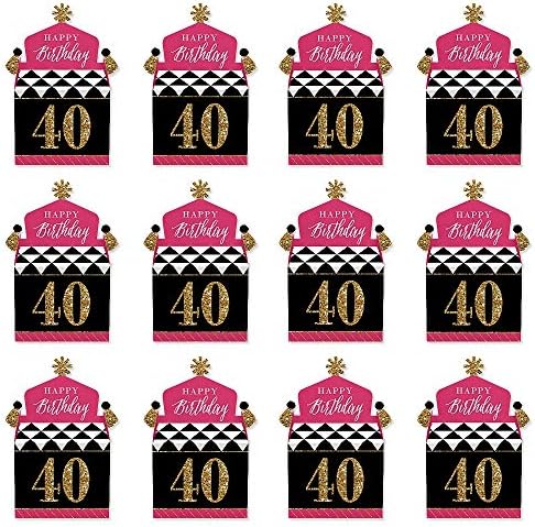 Голема Точка На Среќа Шик 40-ти Роденден-Розова, Црна И Златна - Забава За Забави За Забави-Роденденска Забава Гуди Гејбл Кутии-Комплет
