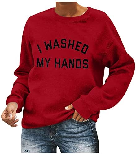 Narhbrg Sweetshirt за женски букви печати пад џемпери екипаж на екипаж со долги ракави кошули Туника врвови за хеланки пуловер