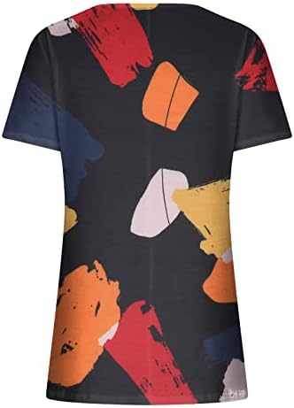 Плус врвови за големина за жени, летни врвови облечени обични обични 2023 маици со краток ракав со кратки ракави, цветни бохо