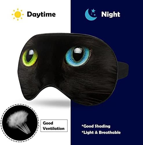 Црни мачки бои на очите маска за спиење мека маска за очи за очи со прилагодлива лента за мажи жени