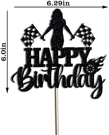 Автомобил торта Топер-црна сјајна тркачка тркачка знаме знаме торта декор спортот тематски роденденски партии-сјајни тркачки тркачки торта