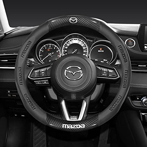 Hdton for Mazda Under Wheel Cover Caption-Fit, Fusion Carbon Fiber Premium Leather Car воланот на воланот со лого Mazda, нелизгање, дишење, за додатоци во Mazda