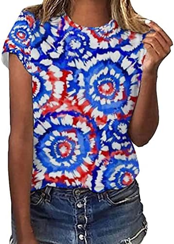 Хенли Бели Кошули За Жени Жени Обични Америка Знаме Печатење О Вратот Краток Ракав Блуза Блузи Маици Маица