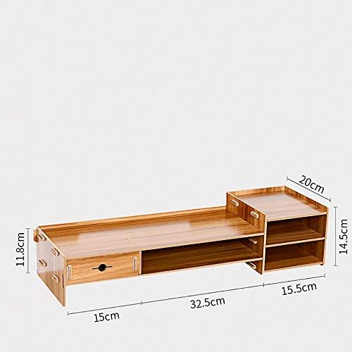 Асдфгх Универзален Монитор За Дрво Стои Организатор На Биро Со Фиока, Монитор За Монитор На Компјутерски Монитор Со Цврст Простор За Складирање