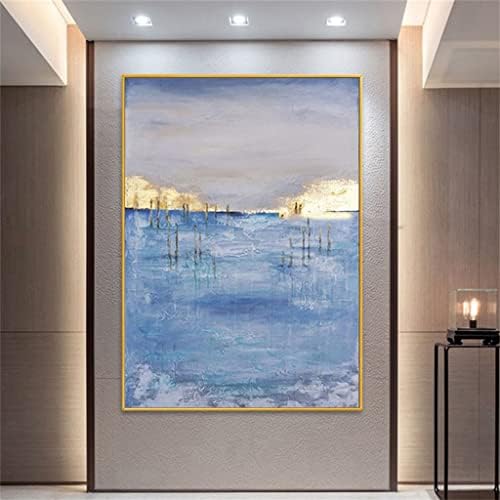 MJWDP рачно изработено сино море злато фолија масло сликарство wallидно уметно платно сликарство апстрактно wallидно сликарство дневна соба
