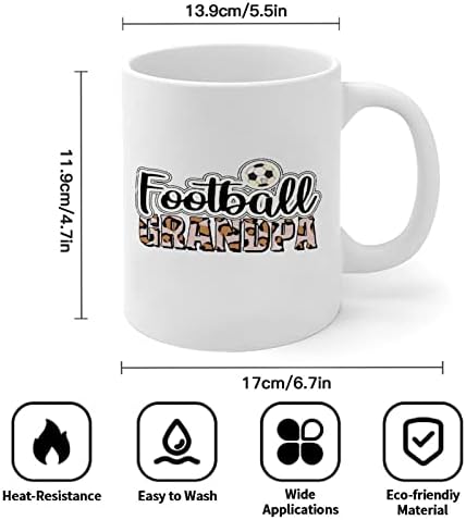 Керамички чаши Фудбалски дедо семејство леопард печати обичен бел кригла подарок за него или неа, Светски куп 2022 Мук за кафе чаша