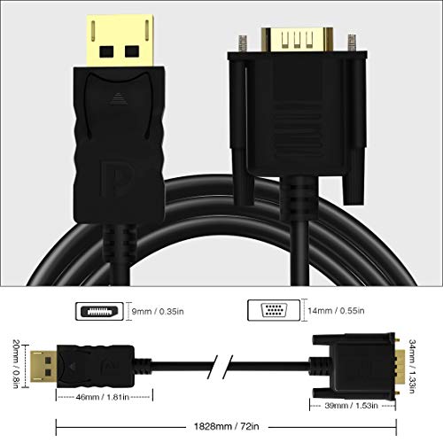 Foboiu DisplayPort до VGA, DisplayPort to VGA адаптер 6 стапки DP со VGA кабел го поврзува DP портот од десктоп или лаптоп за да следи или проектор
