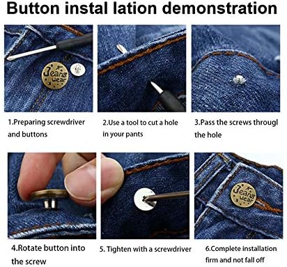 12 поставени копчиња за замена на фармерки, без шип отстранлив метал Jeanан копчиња за замена за поправка на копчето за поправка, со шрафцигер,