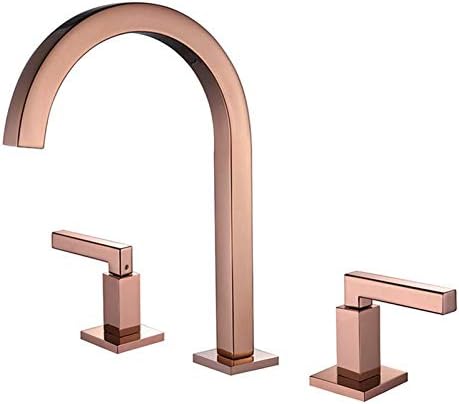 Розово злато/црна/хромирана месинг бања широко распространета тапа за мијалник со двојна рачка со двојна рачка со три дупки на ладна