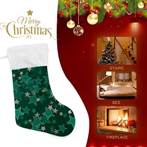 Божиќни чорапи зелени ретро црвени starsвезди шема бела плишана манжетна мерцеризирана кадифена празник персонализиран голем декорација на