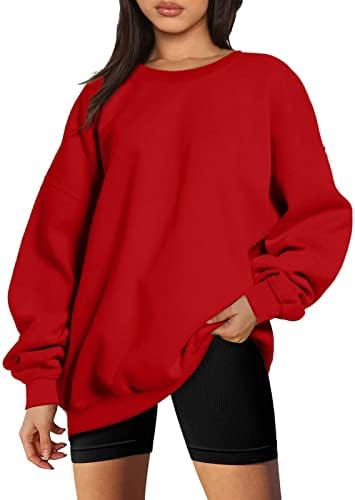 Doinshop женски преголеми капки џемпери со долги ракави на екипажот, џемпер, џемпер, обични тунични врвови на блузи, блузи